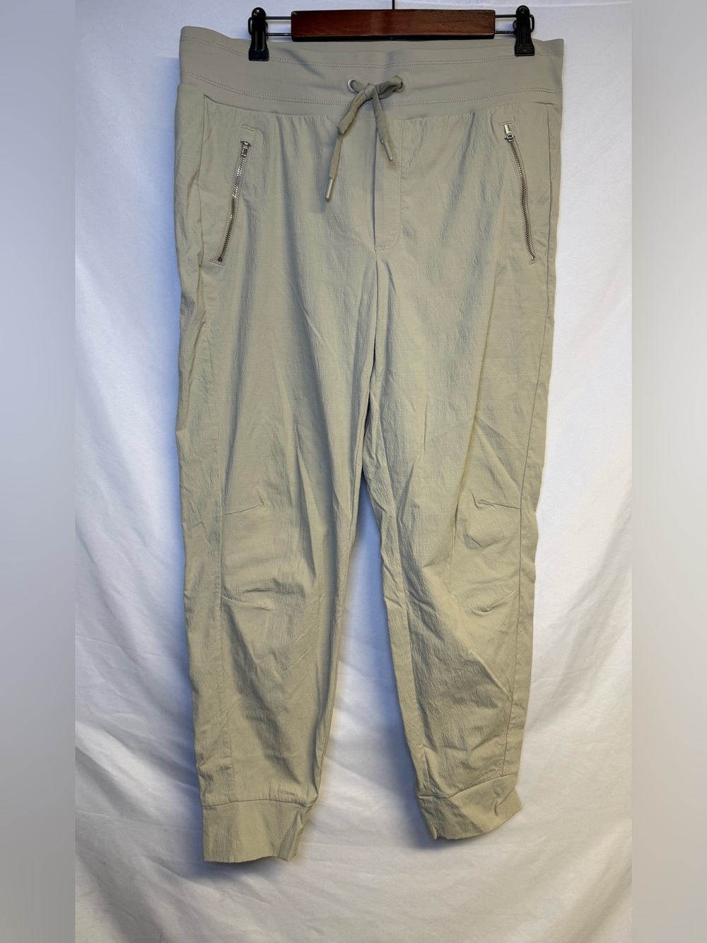 Athleta Beige Drawstring Track Joggers with Zipper Pockets
